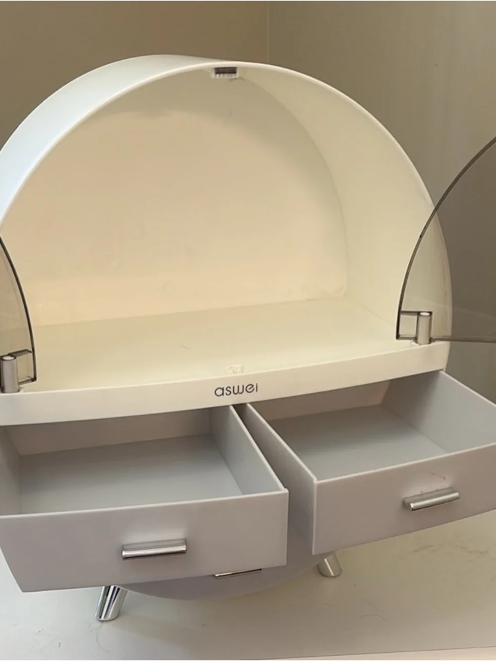 Gray Round Organizer with Drawers